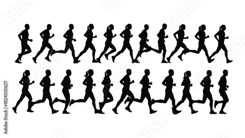 Running people silhouettes isolated on white background, Vector