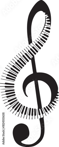 Music symbol illustration, a black vector treble clef icon on a clean white background