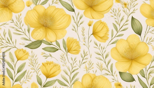 gentle yellow floral watercolor seamless pattern botanical print for design textile packaging fabric wallpaper branding stationery wrapping paper interior decor