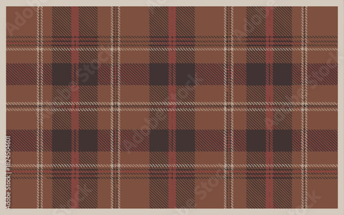 Warm autumnal plaid pattern with brown, red, and cream hues.