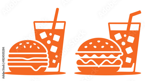 Orange fast food meal icon set