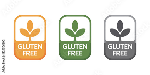 Gluten free labels set with plant icons, allergen free food
