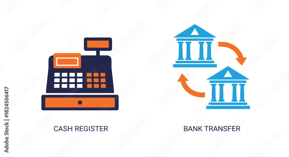 Obraz premium Vector illustration of cash register and bank transfer icons isolated on