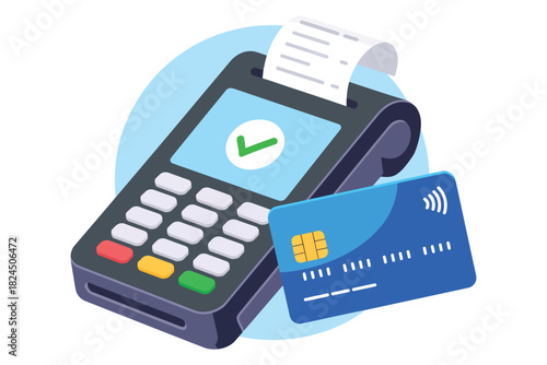 Illustration of a pos terminal with a credit card and receipt