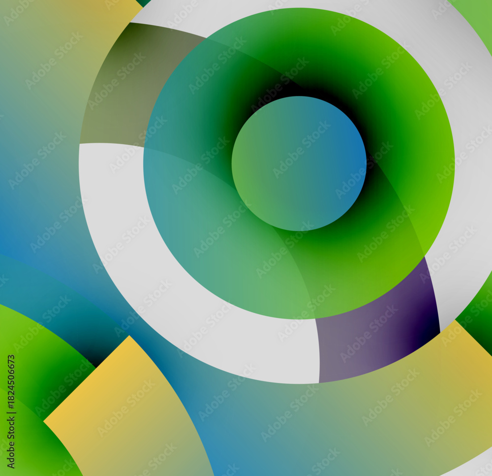 Obraz premium Abstract composition featuring overlapping circles, gradients, vibrant colors. Modern design, clean lines, dynamic visual effect.