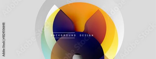 Abstract circles overlap, creating vibrant color gradients. Modern design features text background design within composition.