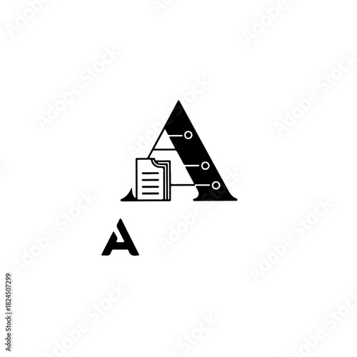 Abstract 'a' with document and data points