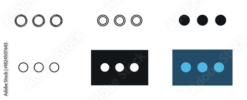 Collection of six more options icons in various styles including hand-drawn, solid, and outline designs, representing user interface elements for application menus and navigation