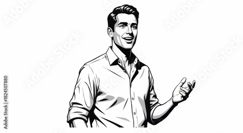 Man in a collared shirt smiling and gesturing.