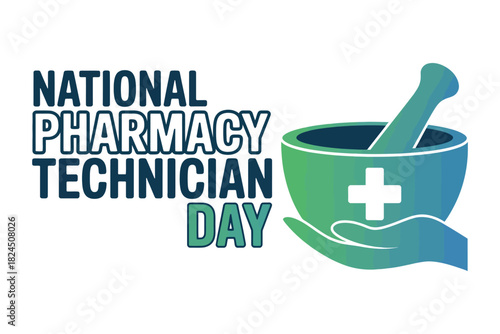 National pharmacy technician day graphic with mortar and pestle icon