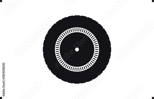 Black rubber wheel tire design. Wheel tires. Car tire tread tracks, Mini Van racing wheel mascot design. Tyres road maintenance vector automobile. Auto Van wheel tyre. Vector illustration rim design