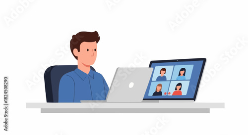 Man participating in a video conference call on his laptop.