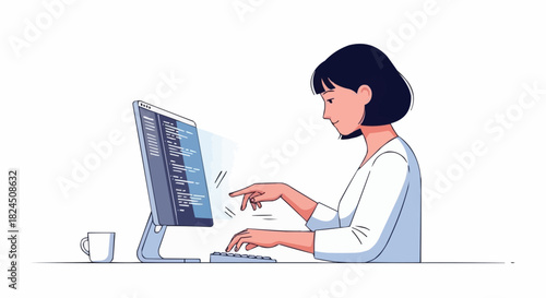 Young woman working on computer, coding and programming.