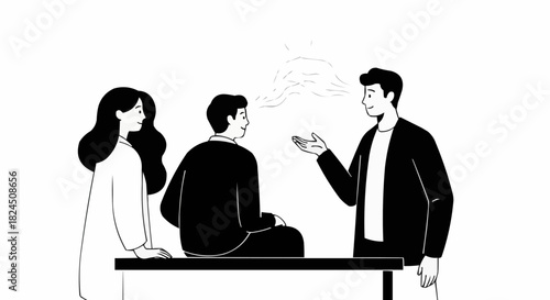 Three individuals engaged in a discussion, possibly in a professional setting.