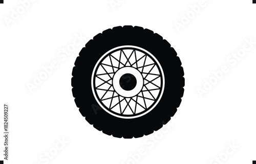 Black rubber wheel tire design. Wheel tires. Car tire tread tracks, Mini Van racing wheel mascot design. Tyres road maintenance vector automobile. Auto Van wheel tyre. Vector illustration rim design