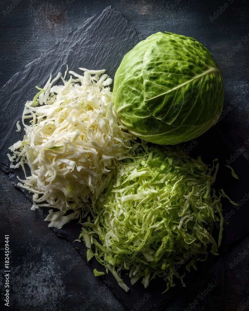 Obraz premium Shredded cabbage overhead composition for culinary use