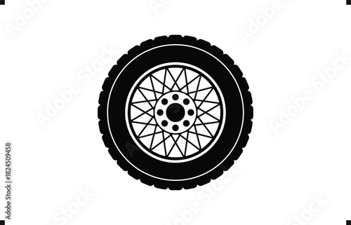 Black rubber wheel tire design. Wheel tires. Car tire tread tracks, Mini Van racing wheel mascot design. Tyres road maintenance vector automobile. Auto Van wheel tyre. Vector illustration rim design