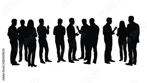 Group of people silhouettes in conversation isolated on white background, Vector