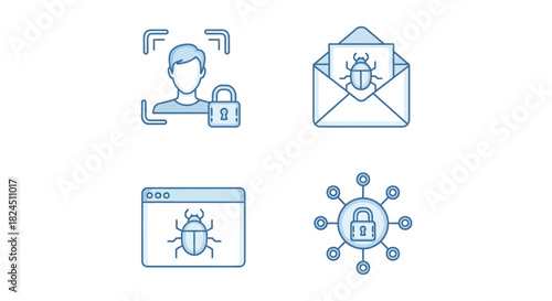 Vector illustration of cyber security icons showing data protection isolated on