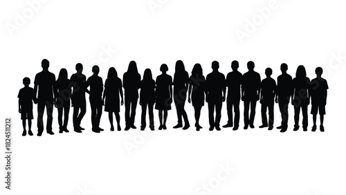 Diverse group of people silhouettes isolated on white background, Vector