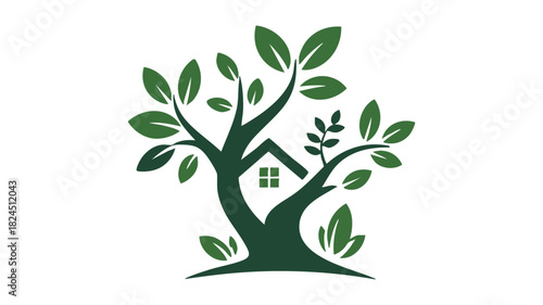 Green house tree logo design icon
