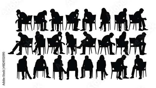 Collection of silhouettes of people sitting isolated on white background, Vector