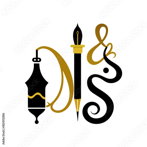 ps letter calligraphy pen illustration