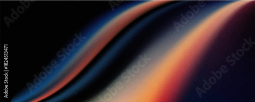 Dark blue orange red grainy texture background abstract vibrant color wave shape black backdrop noisy wide banner header design,vector background.