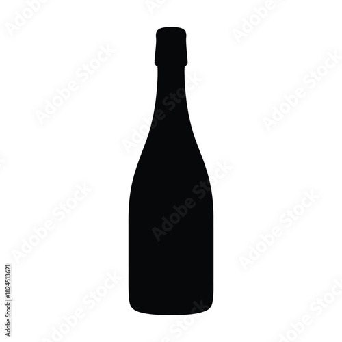 Champagne bottle black and white silhouette