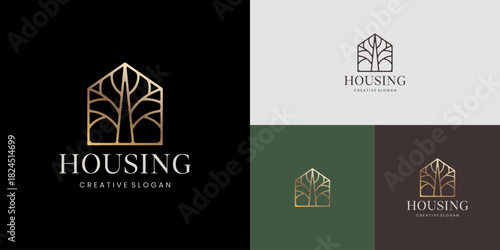 Premium Nature Tree House Symbol Illustration Logo Template Gradient Vector Design