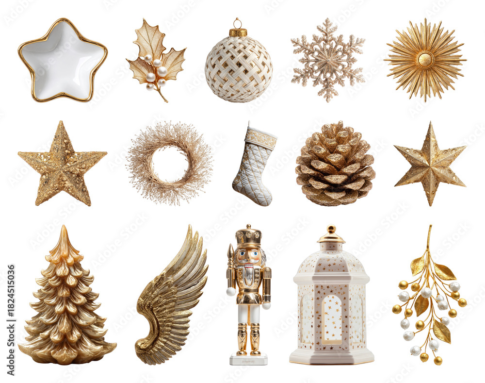 Fototapeta premium PNG Elegant gold Christmas decorations collection, element set on transparent background