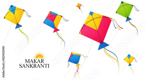 Colorful Kites Flying High in Sky for Makar Sankranti Festival with Celebration Background Vector Art