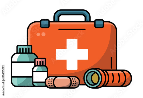 A first aid kit contains essential medical supplies for emergencies and injuries.