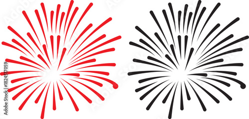 Red and black fireworks illustrations for celebrations and festive events