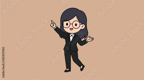 Cute Businesswoman Character Pointing Upwards.