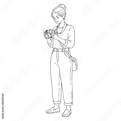 Talented Photographer Line Art – Photographer Vector Drawing with Detailed Camera Form – Photographer Drawing – Vector of Photographer – Photographer Sketch