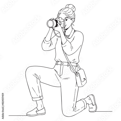 Traveling Photographer Line Art – Photographer Vector Graphic Featuring Balanced Contour Style – Photographer Drawing – Line Art Drawing of Photographer – Photographer Icon