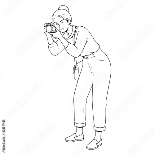 Calm Photographer Line Art – Photographer Vector Outline with Soft Professional Structure – Photographer Drawing – Vector of Photographer – Photographer Sketch