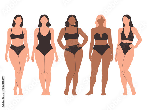 Diverse body types are celebrated in this illustration featuring women of various shapes and sizes.