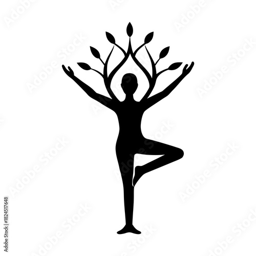 balanced silhouette of a person in tree yoga pose