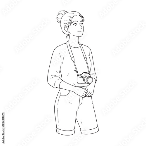 Creative Photographer Line Art – Photographer Vector Drawing with Refined Contoured Features – Photographer Drawing – Vector of Photographer – Photographer Sketch