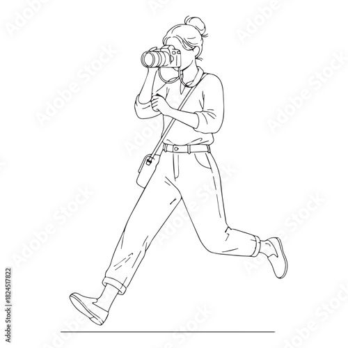 Inspired Photographer Line Art – Photographer Vector Outline with Smooth Artistic Flow – Photographer Drawing – Vector of Photographer – Photographer Sketch