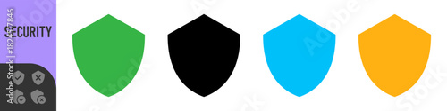 Shield check mark icon or security shield protection icon with tick symbol. Color shield with color check mark tick icon