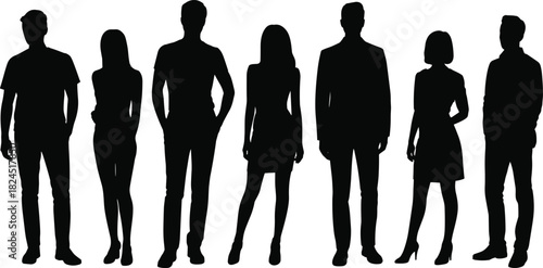 Human silhouettes, diverse people, standing figures, black silhouettes, group diversity, unity