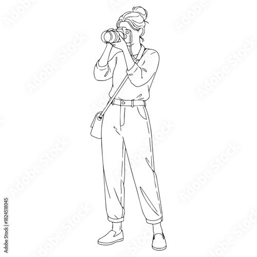 Focused Photographer Line Art – Photographer Vector Artwork with Defined Photographic Elements – Photographer Drawing – Vector of Photographer – Photographer Sketch