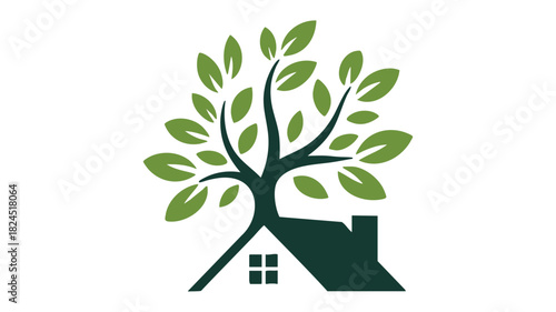 Green home tree logo design icon