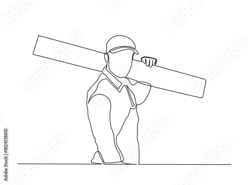 Single Continuous Line Drawing of a Construction Worker or Carpenter Carrying a Wooden Plank