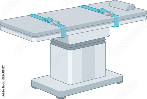 Illustration of a surgical table with straps, ready for medical procedures.