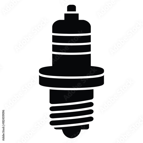 A minimalist black silhouette icon of a spark plug, an essential automotive component responsible for igniting the airfuel mixture in an internal combustion engine, isolated on