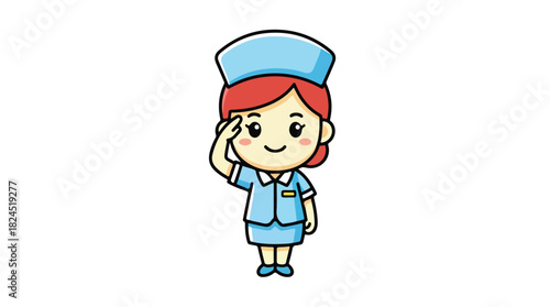 Cute Cartoon Nurse Saluting with a Friendly Smile.